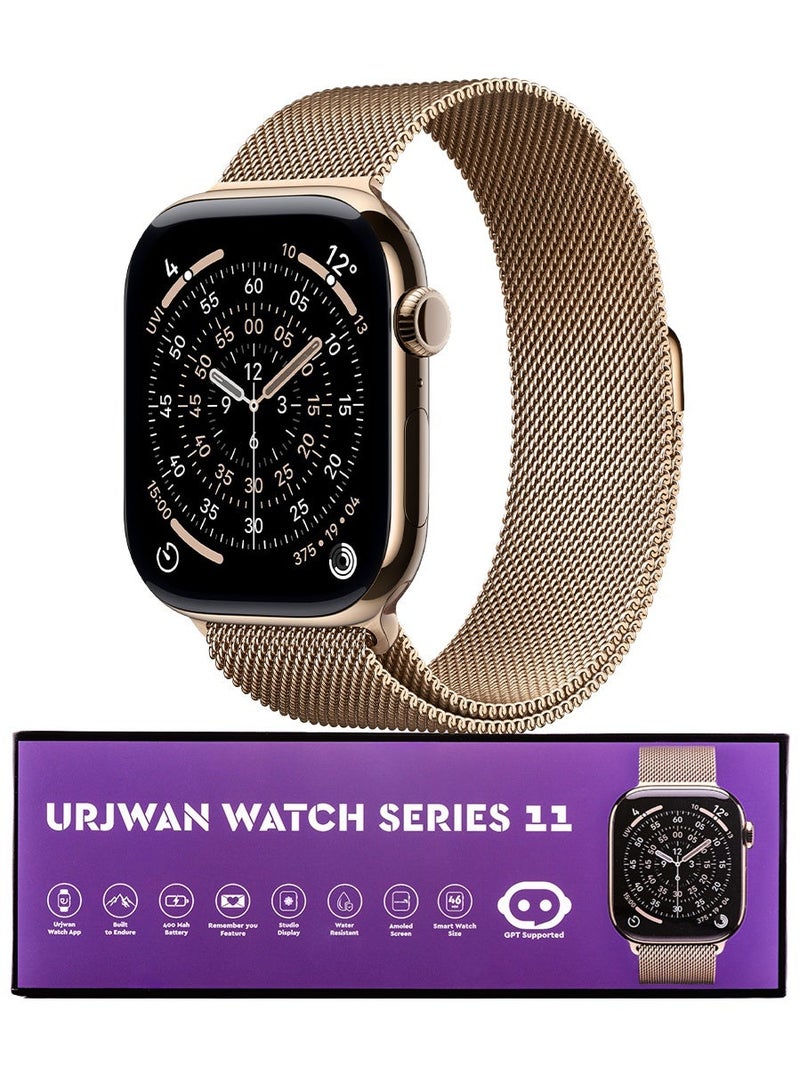 Urjwan Smartwatch Series 11 (Brand New) - Gold Color - Large Size: AI with ChatGPT, AMOLED High-Clarity Display, Notifications & Calls, Urjwan Dedicated App, Includes 2 Premium Straps. - Image 1